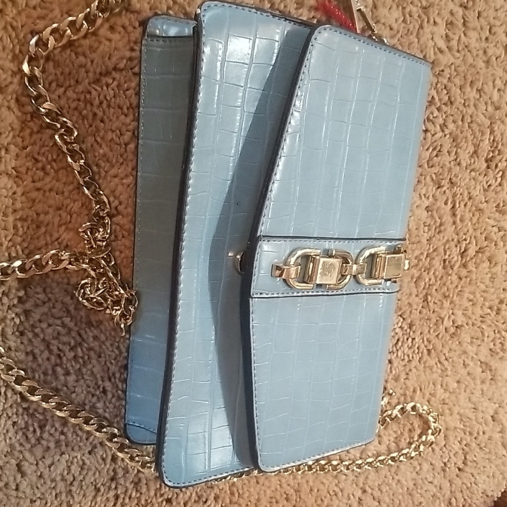 Elegant Light Blue Croc-Embossed Chain Bag